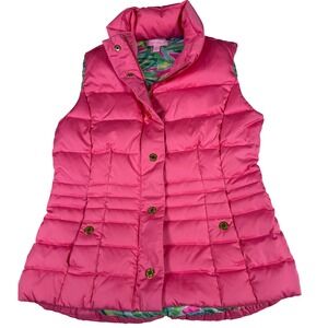 Lilly Pulitzer Vest XS Pink Puffer Sleeveless Jacket  Barbie‎ Palm Beach Style
